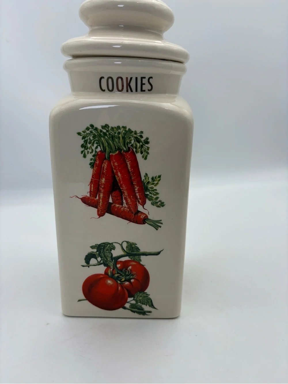 Vintage Ceramic Container Jar - Cream Ceramic with Vegetable Motif
